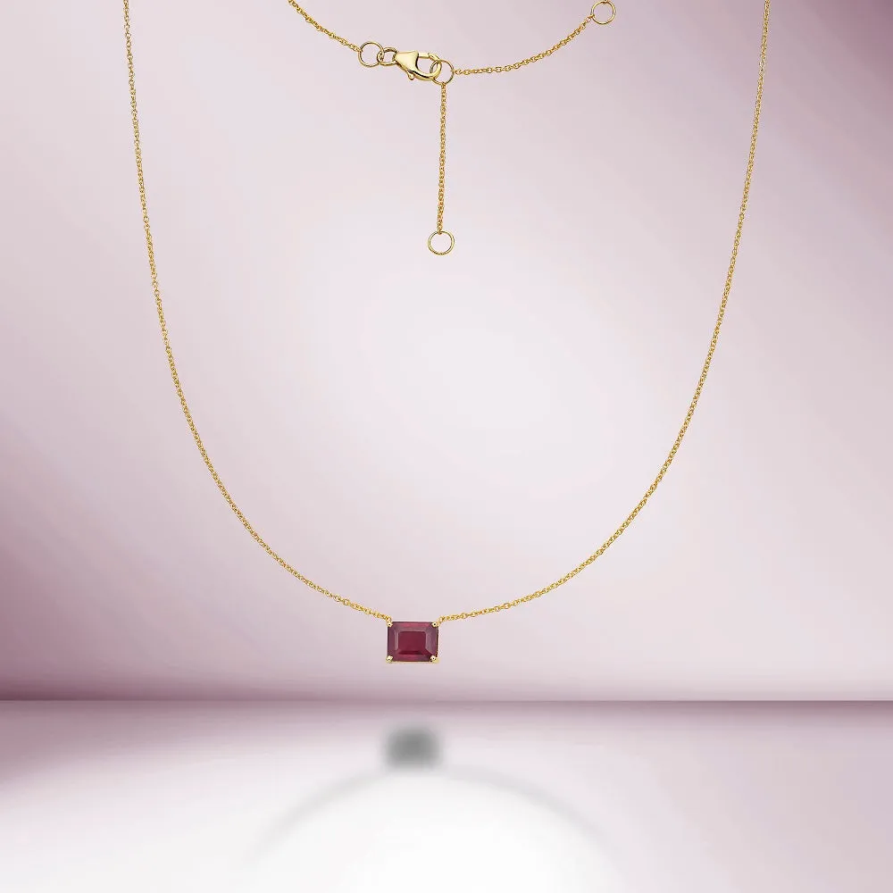 Solitaire Emerald Cut Ruby Necklace (2.40 ct.) in 14K Gold