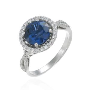 Sparkling Round Halo Blue Sapphire Ring