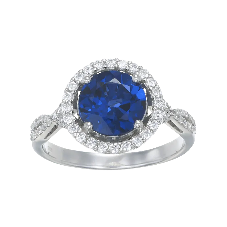 Sparkling Round Halo Blue Sapphire Ring