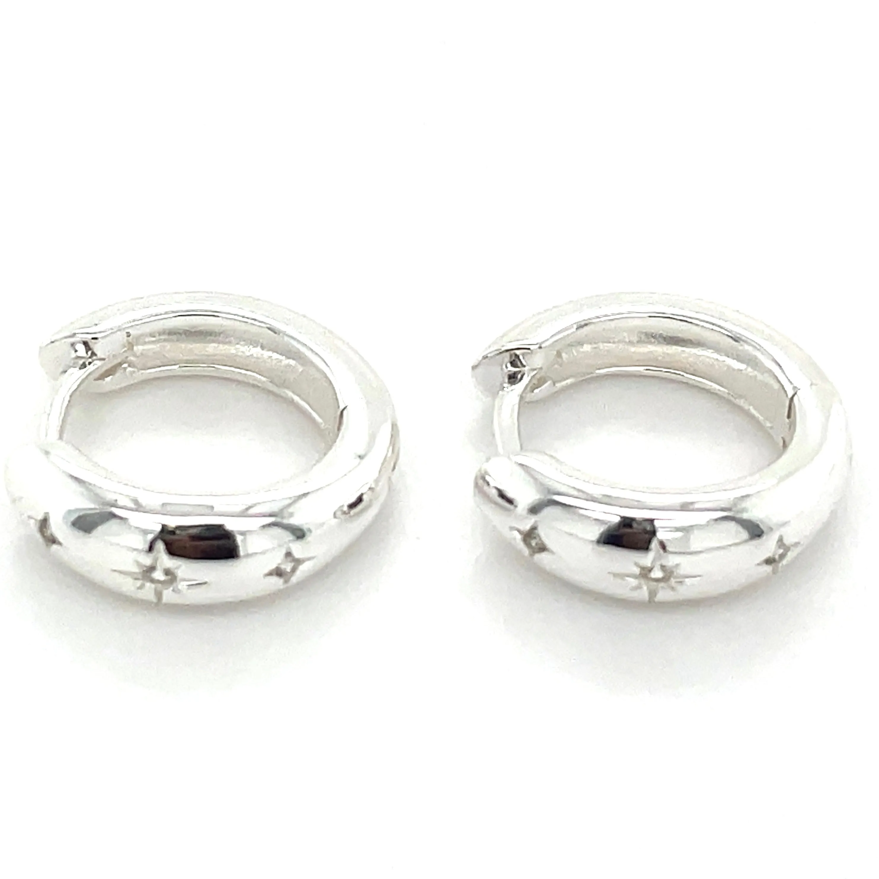 Sterling Silver Chunky Star Set Cz Hoops