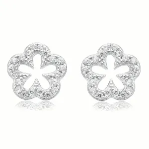 Sterling Silver White Cubic Zirconia Flower Stud Earrings