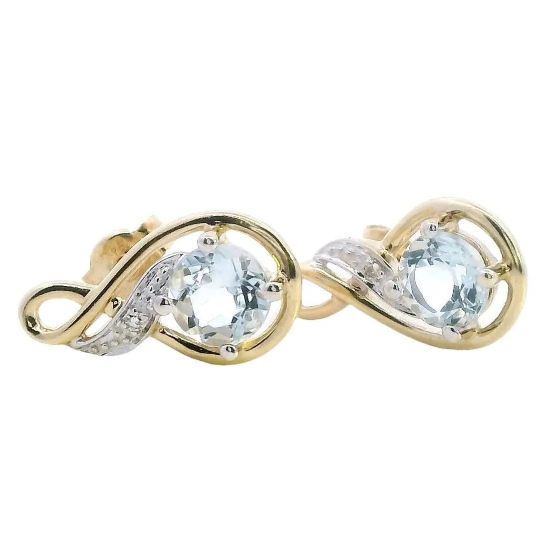 Stunning 9ct Yellow Gold Aquamarine & Diamond Earrings - A Splash of Sea and Sparkle