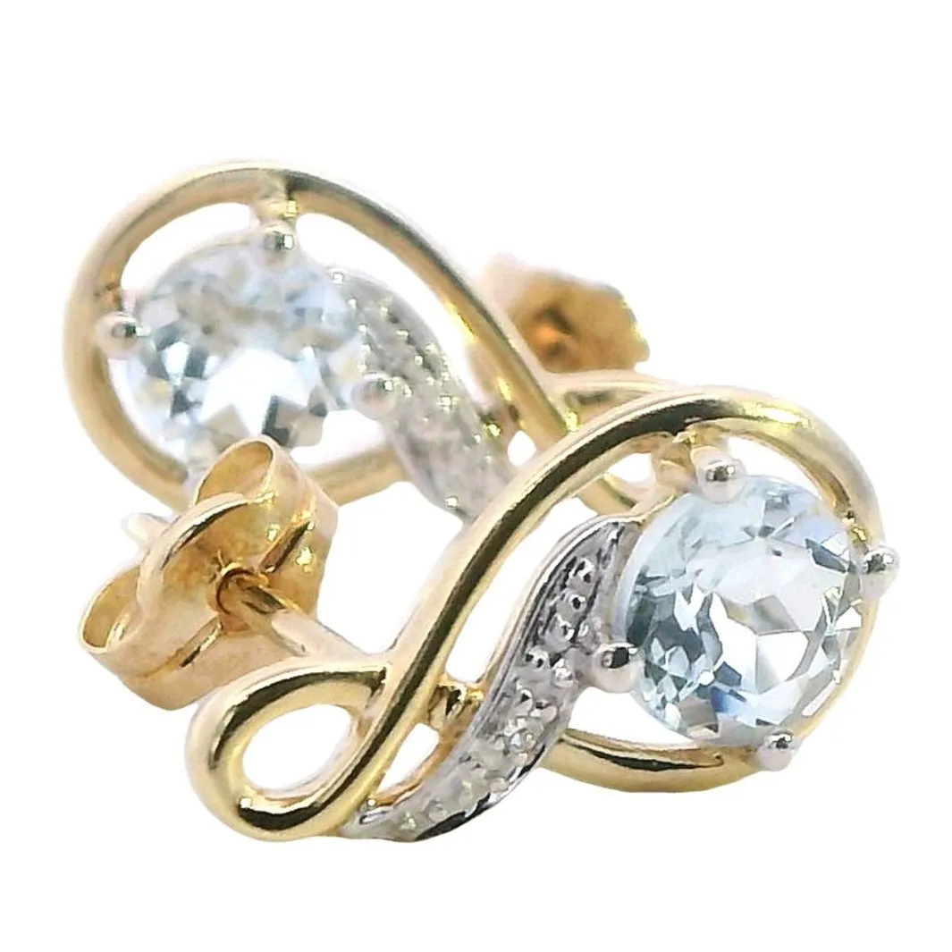 Stunning 9ct Yellow Gold Aquamarine & Diamond Earrings - A Splash of Sea and Sparkle