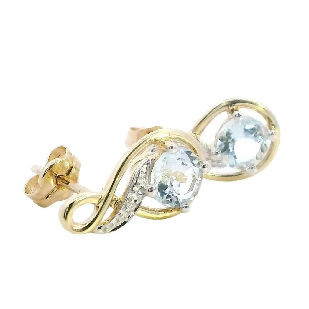 Stunning 9ct Yellow Gold Aquamarine & Diamond Earrings - A Splash of Sea and Sparkle