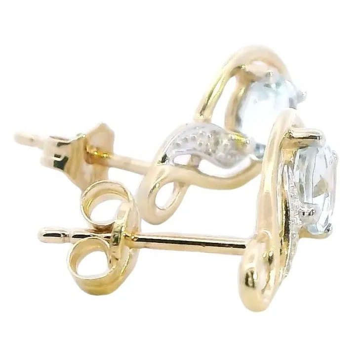 Stunning 9ct Yellow Gold Aquamarine & Diamond Earrings - A Splash of Sea and Sparkle