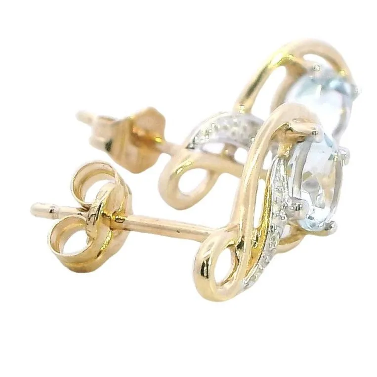 Stunning 9ct Yellow Gold Aquamarine & Diamond Earrings - A Splash of Sea and Sparkle