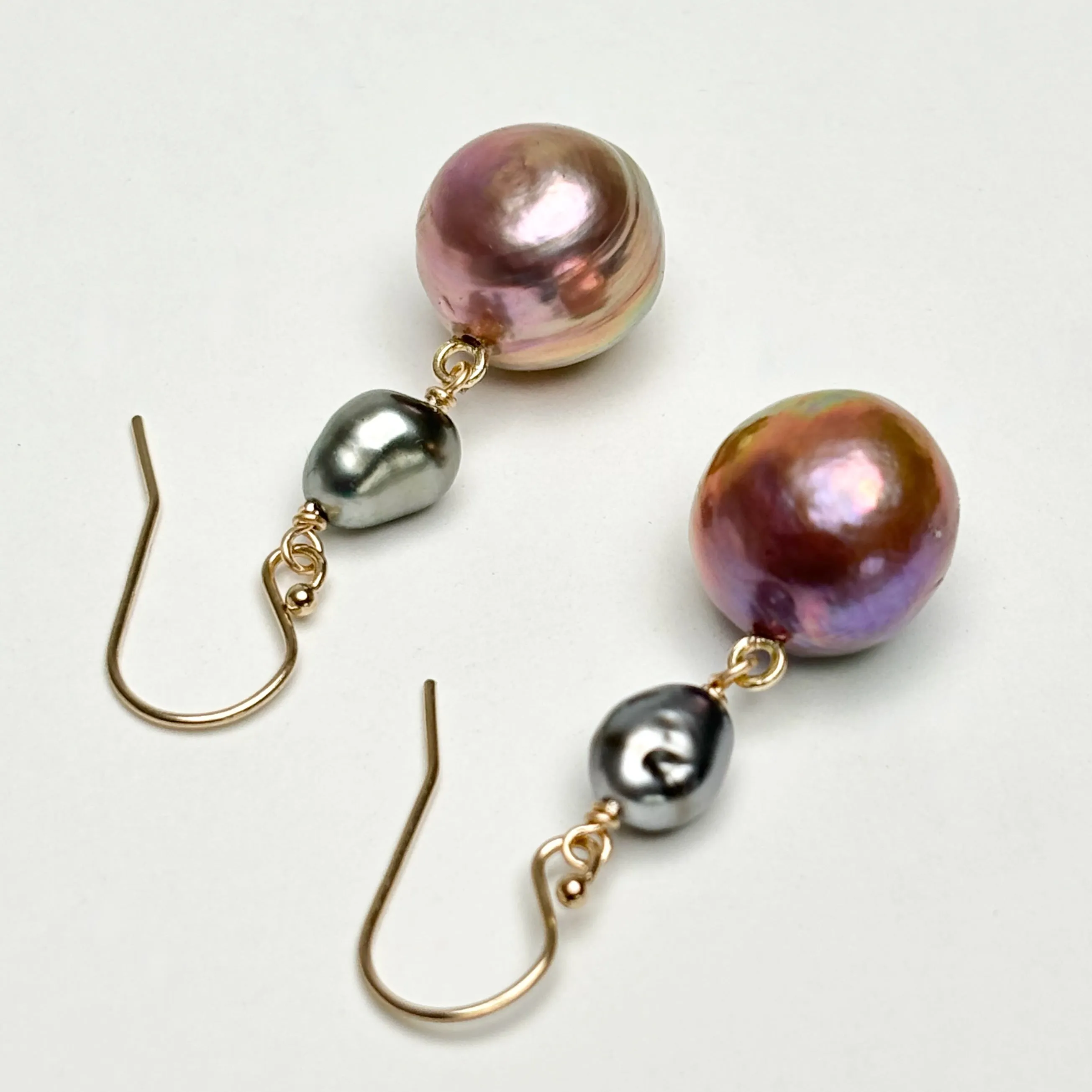 STUNNING Japan Kasumi pearls and Tahitian keshi earrings