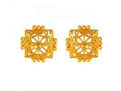 Stunning Square Shape 22k Gold Earrings With Minute Details