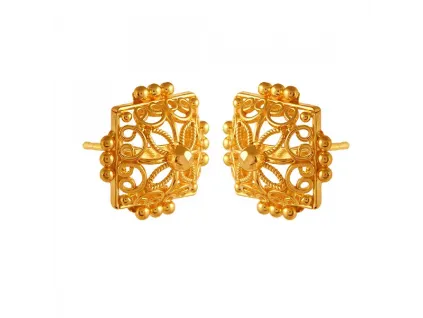 Stunning Square Shape 22k Gold Earrings With Minute Details