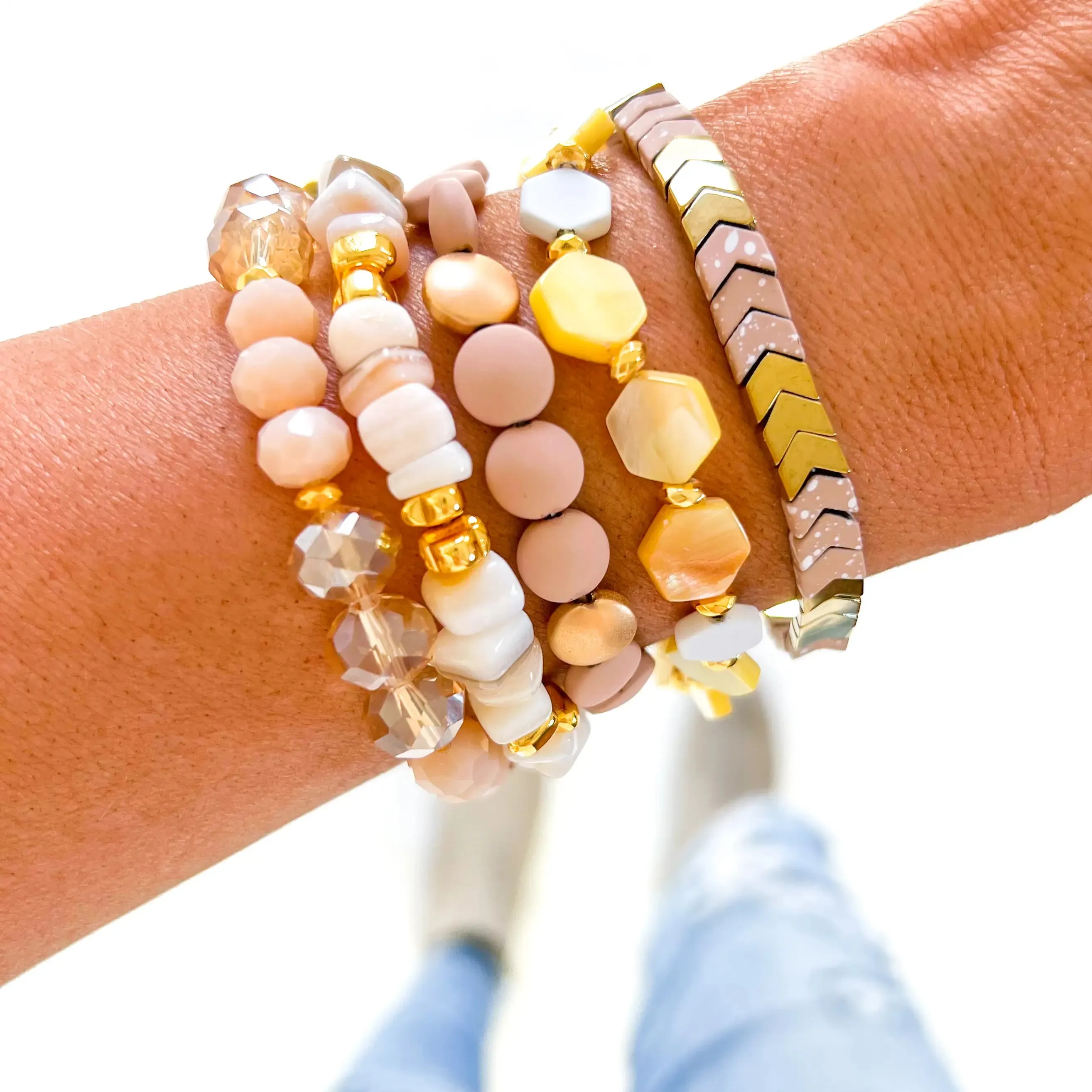 Sun kissed Blush Neutral Bracelet Stack