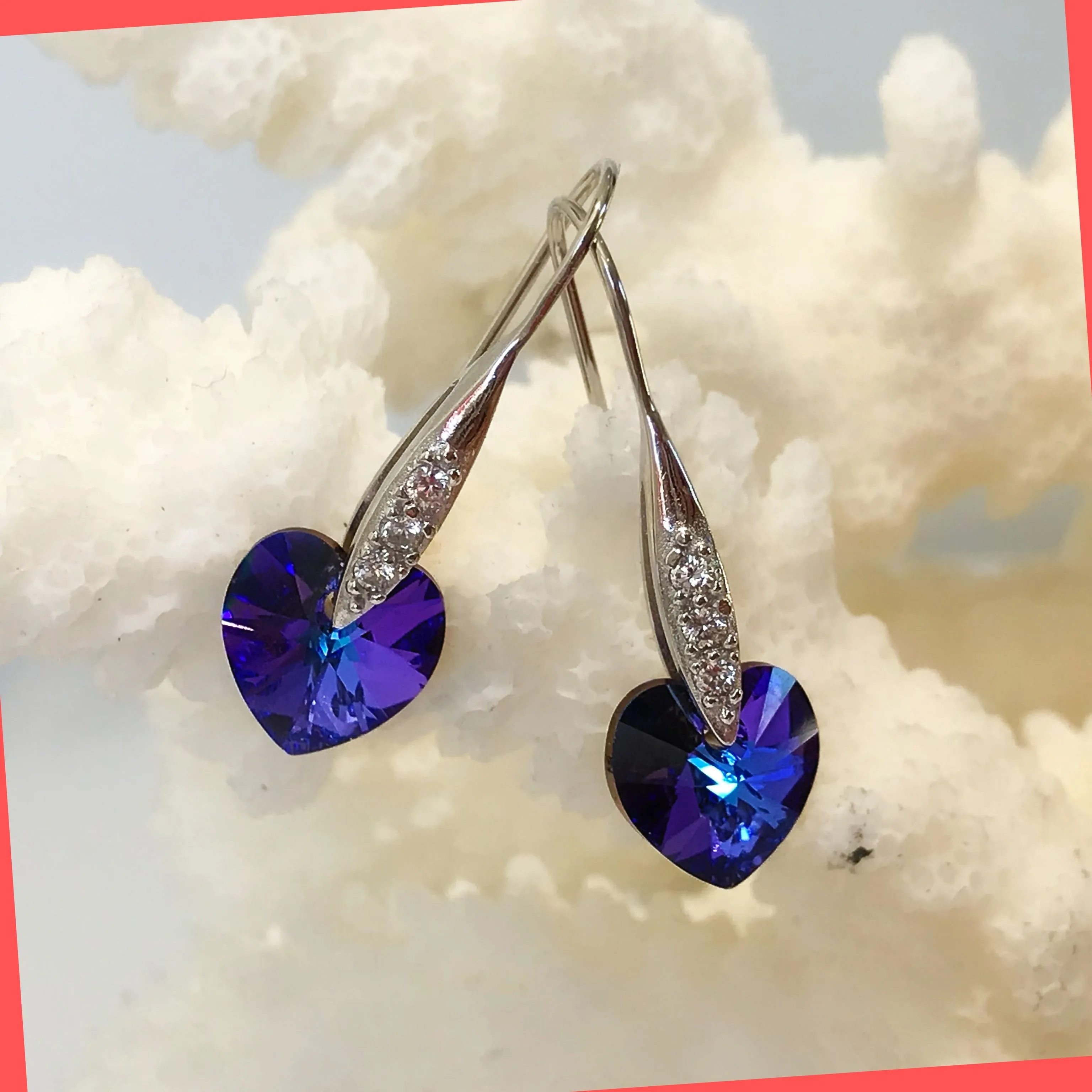 Swarovski Blue Heart Crystal Earrings