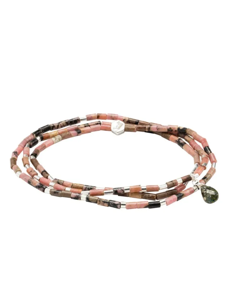 Teardrop Stone Wrap - Rhodonite/Pyrite/Silver