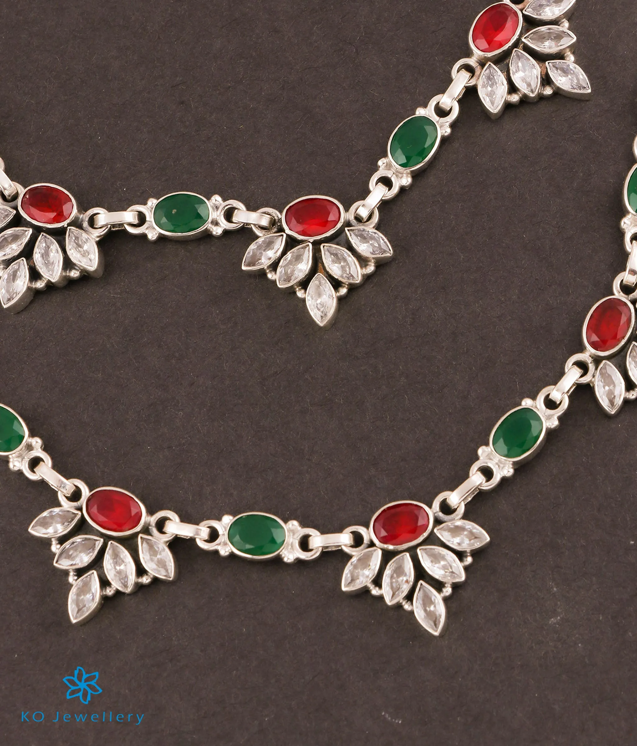 The Kamna Silver Gemstone Anklets (Red/Green)