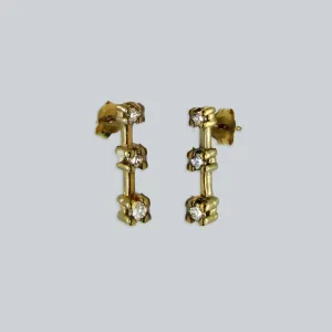 Three Stone Diamond Bar Earrings