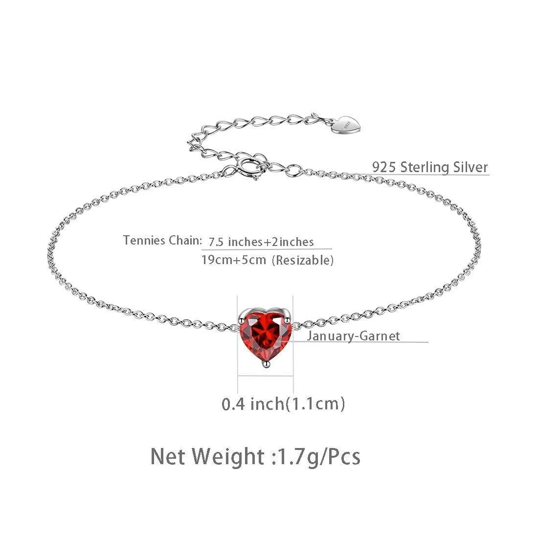 Tokyo Mart Women Birthstone Hearts Bracelets Girls Jewelry Birthday Gift Sterling Silver