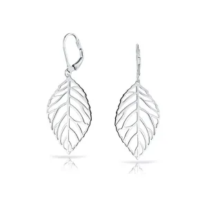 Tribal Boho Feather Dangle Earrings Sterling Silver Leaf Drop Western Jewelry