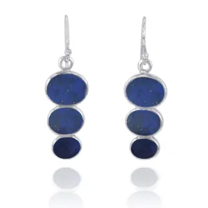 Triple Oval Lapis Sterling Silver Drop Earrings