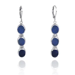 Triple Oval Lapis Sterling Silver Lever Back Earrings