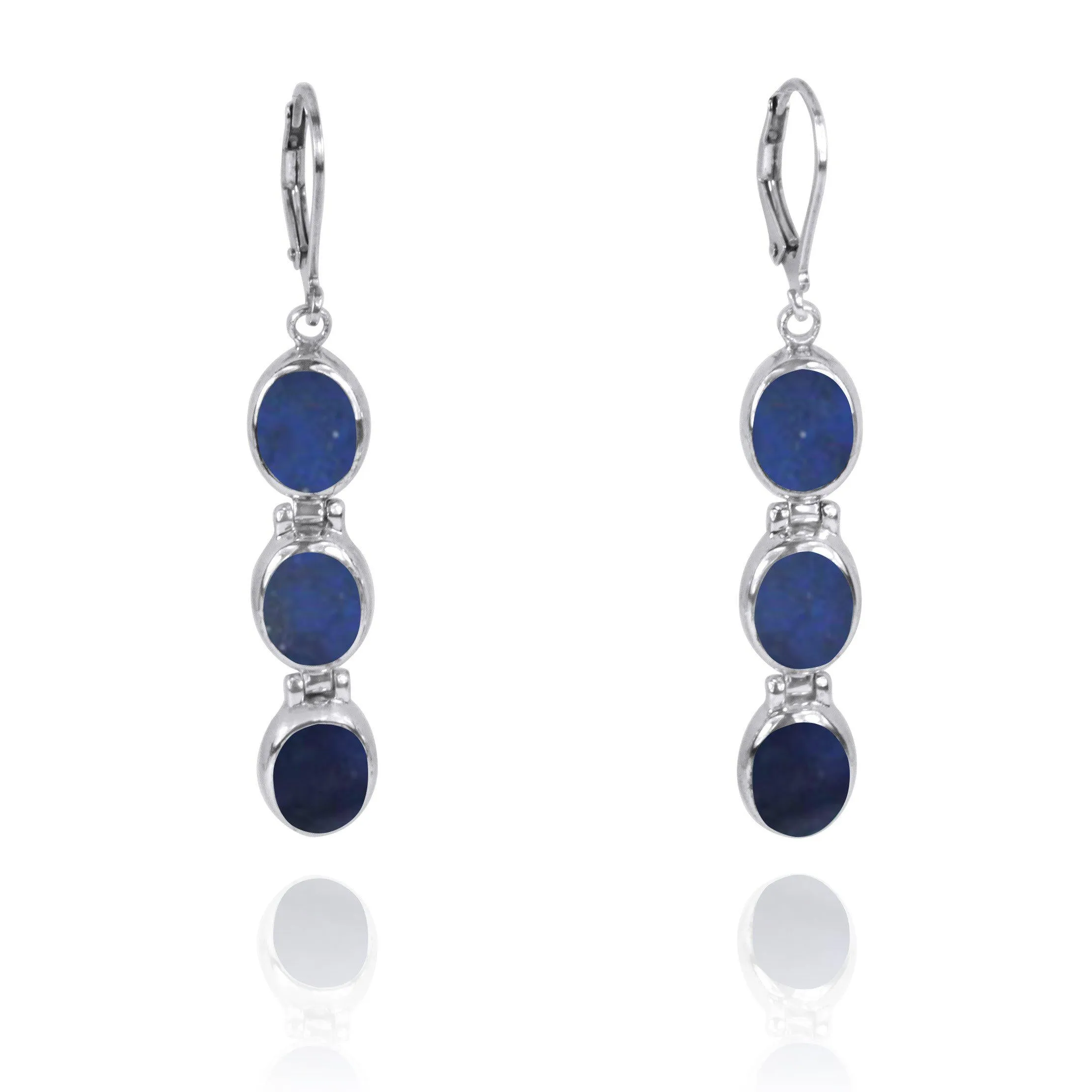 Triple Oval Lapis Sterling Silver Lever Back Earrings