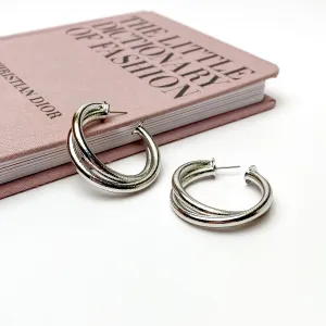 Twisted Hoop Earrings in Textured Silver Tone