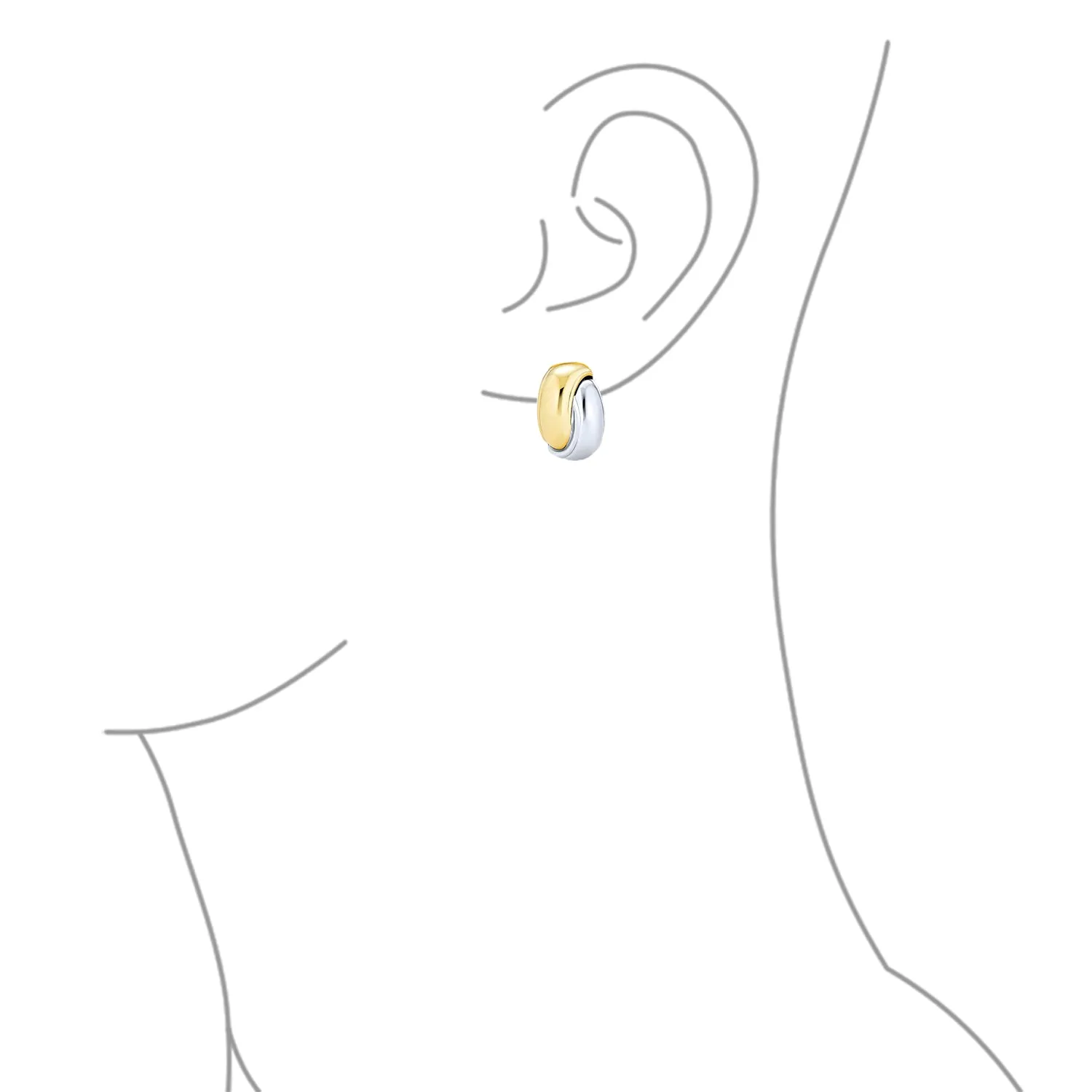 Two Tone Interlocking Circle Clip-On Earrings Silver & 14K Gold Plated Brass