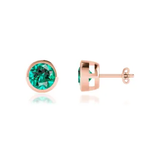 TYME - Bezel Edge Emerald Earrings 18k Rose Gold