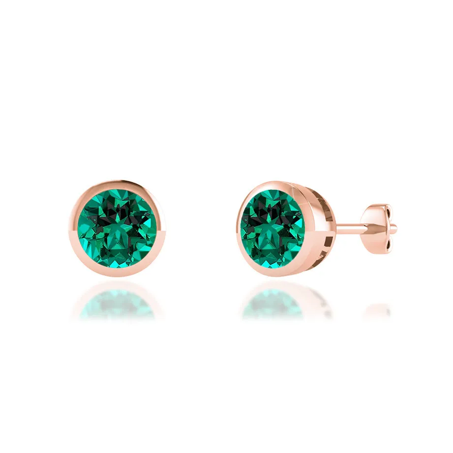 TYME - Bezel Edge Emerald Earrings 18k Rose Gold