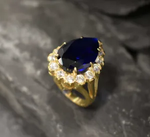 Victorian Sapphire Gold Ring - Blue Teardrop Ring - Vintage Sapphire Ring