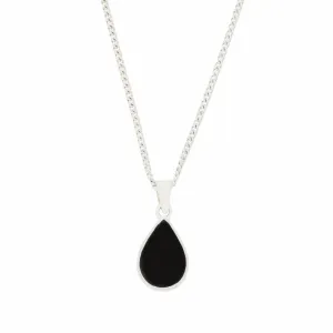 Whitby Jet Sterling Silver Pear Shape Pendant and Chain